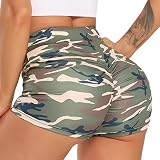 FITTOO Damen Sportshorts Skinny Slim Fit Figurformende Shorts für Fitness Jogging Yoga Kurze Hose mit Elastischem Gummiband Camouflage XL