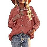 ZYUD Damen Hemd Basic Bluse T Shirt Hemdjacke mit Knöpfen Überhemd T-Shirt Damen Einfarbig Bluse Revers Langarm Tops Elegant Hemd Casual Lockere Longshirt Damen Bluse Hemd Jacke Langarm Ob