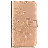 kompatibel mit Wiko Pulp 4G Hülle,Handyhülle Wiko Pulp 4G Lederhülle Blume Schmetterling Glitzer Strass Diamant PU Leder Flip Hülle Wallet Tasche Cover Schutzhülle für Wiko Pulp 4G,G