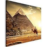 Revolio 70x50 cm Leinwandbild Wandbilder Wohnzimmer Modern Kunstdruck Design Wanddekoration Deko Bild auf Leinwand Bilder 1 Teilig - Cheops Pyramide Kamel braun gelb