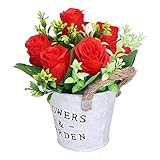 Simulation Blumen, Künstliche Topfpflanzen Hautfreundlich für Geburtstage Hochzeiten Festivals für Familien Büros Shops für DIY Design(Heißes Rot)