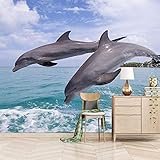 Msrahves selbstklebende tapeten 3d Das Meer Delfine Tiere art Fototapete Kinderzimmer Wandbild Dekoration Foto-Tapete Wandtapete Fotoposter Fototapete 3D Wanddek