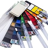 Fuumuui Aquarellfarben Set - Reisen solide Aquarellfarbe Set 42 Farben mit 7 Stück Wasser Pinsel für Künstler Kunst liefert Studenten zeichnen Malerei im F