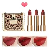 Erinde Leopard Matte Lipstick Makeup Set, Antihaft Cup Roter Lippenstift, Langanhaltend, Nicht verblassen Wasserdicht, Feuchtigkeitsspendender Make-up Lippenfleck, Sensationelle Farb