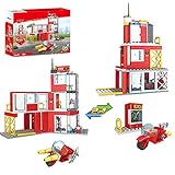 Unbekannt 2 in 1 City Fire Station Bauset mit Feuer Motorrad Feuerwehr Bausteine Spielzeug Feuerbau-Set für Kinder ab 6 Jahren, 160 T