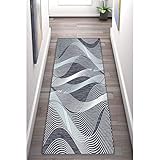 rutschfest Teppich Läufer Flur, 80 x 300 cm, Moderner Und Einfacher Gewellter Grauer Teppich, rutschfeste Waschbare Wohnzimmerteppiche, Flur KüChe Boden Treppe Eingang Gang