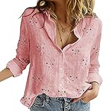 Damen Hemden Druck Langarm Tops Revers Button Down Bluse Shirts mit Tasche Damen Casual Tops Tee Shirt, rose, XXXXL