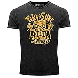 Neverless® Herren Vintage Shirt Tiki Maske Surf Honolulu Hawaii Beach Supply Sommer Sonne Printshirt T-Shirt Aufdruck Used Look schwarz 3XL
