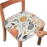 Gute Stretch bedruckte Stuhl-Sitzbezüge mit elastischen Bändern und Knopf, abnehmbare, waschbare Esszimmer-Sitzbezüge, Polsterstuhlschoner für Esszimmer, Büro – 4er Set, B