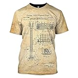 BBYOUTH Musik T-Shirts Für Männer Vintage Gitarre 1955 Hip Hop Sänger 3D Print Lustige Harajuku Musical Piano Kurzarm Konzert Streetwear,Guitar 1955,XL