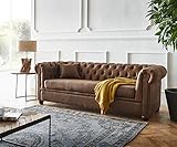 DELIFE Couch Chesterfield Braun 200x88 cm Vintage Optik abgesteppt 3-S