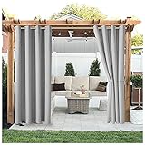 FKYUH Outdoor Vorhänge Wasserabweisend Blickdichter Vorhang mit Ösen 2er Set Aussenvorhang Terrasse Garten Pergola Sonnenschutz Thermo Verdunkelung Outdoor Gardinen-Hellgrau_2_Stück(B132*H183cm)