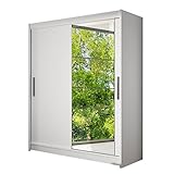 Schwebetürenschrank Presto VI Kleiderschrank mit Spiegel, Modernes Schlafzimmerschrank, Schiebetürenschrank, Garderobe, Schlafzimmer (Weiß)