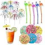 Cocktail Party Dekorationen, 100 Stück Flamingo-Cocktail-Rührer Swizzle-Sticks Papierschirm Sparkle Folie Palme für Getränke Sommerparty Essen Getränke-Dekorationszubehör, zufällig gemischte Farb