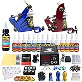 Solong Tattoo®   Komplettes Tattoo-Set 2 Pro Machine 14 Tinten Energieversorgung EU-Stecker Fußpedal Nadeln Griffe Tipps TK210