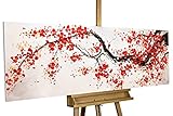 KunstLoft® Acryl Gemälde 'Cherrytree Alley' 150x50cm | original handgemalte Leinwand Bilder XXL | Kirschblüten Baum Rot Blüten | Wandbild Acrylbild Moderne Kunst einteilig mit R