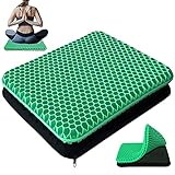 Gel-Sitzkissen, doppelt Dickes Stuhlpolster, Rutschfestem Atmungsaktives Waben-Schmerzlinderung-Sitzkissen für Bürostuhl-Autorollstuhl (Grün)