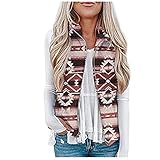 Fleeceweste für Damen Vintage Tank Tops im ethnischen Stil Ärmellose Jacke mit Stehkragen Crop Weste mit offenem Frontverschluss und Taschen Warme Herbstmäntel Leichte Oberbekleidung