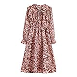 Briskorry Blumenkleid Damen Knielang Casual Rundkragen Kleid Lose Lässig Blusenkleid Women Vintage Langarm Freizeitkleid Frau Elegant Midik