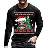 Herren Weihnachten Langarmshirt mit Print Langarm Rundhals Freizeithemden Tops T-Shirts S