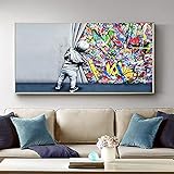 Home Decor Kids Lover Behind The Curtain Graffiti Art Painitngs an der Wand Poster und Drucke Moderne Street Art Bilder 55x120cm(22''x47'') I