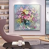 NA Drucken auf Leinwand Pinke Blumen Wanddekoration für Wohnzimmer Wandkunst Bild nach Hause Poster Kunstwerk-Rahmenlos60x60