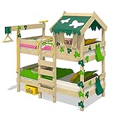 WICKEY Etagenbett CrAzY Ivy Spielbett für 2 Kinder Hochbett mit Dach, Kletterleiter und Lattenboden, grün-apfelgrün, 90x200