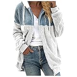 Transwen Damenmode Lässige Kapuzen-Langarm-Nähte Plüschjacke Lose Tasche Kordelzug Kontrastfarbe Sweatshirt Jack