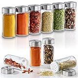 Vomeno 12er Set Gewürzgläser mit Edelstahl Aroma-Deckel – Hochwertige Gewürzdosen für Gewürze & Kräuter – Vorratsdosen/Gläser inkl. Gewürz-Streuer (leer)