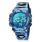 Digital Uhren für Kinder Jungen - 50 M Wasserdicht Sports Outdoor Digitaluhr Kinder Silikon Armbanduhr mit Wecker/Stoppuhr/LED-Licht/Stoßfest/Datum,Elektronische Kinderuhren B