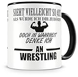 Samunshi® Ich denke an Wrestling Tasse Kaffeetasse Teetasse Kaffeepott Kaffeebecher B