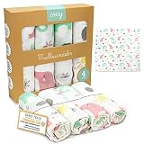 corzy - PREMIUM Baby Bambus Mullwindeln ÖKO-TEX - saugstarke Spucktücher [80]x[80]cm – Kuschelweiches [4]er Moltontuch-Set – fusselfreie, doppelt gewebte Mulltücher aus Bambusfaser & Baumw