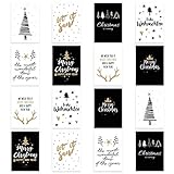 16 Postkarten Weihnachtskarten modern 16er SET Karten zu Weihnachten – DIN A6 mit schönen Sprüchen – Christmas Cards Grußkarten gold weiß schw
