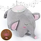 Momcozy Einschlafhilfe für Babys und Erwachsene, Tragbarer Elefant aus Plüsch Baby Spieluhr mit 15 Beruhigende Musik, 3 Farben Nachtlicht mit Sternenhimmel Projektor, Geschenk für Junge und M