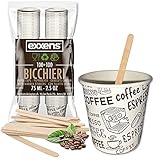 Espressobecher, 100 Stück Einweg Kaffeebecher, Pappbecher Klein 75ml + 100 Kaffeelöffel, Einweg Holzstäb