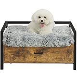MSmask Hundebett mit Schublade, Hundesofa/Hundecouch Fahmen, Erhöhtes Haustierbett, Plattform Bettrahmen für Klein, Mittelgroße, Grosse Hunde, Maximale Tragfähigkeit 70 kg (55.5*40CM, Retro Braun)