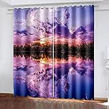 XDJQZX Gardinen Wohnzimmer Schlafzimmer Verdunklungsvorhänge 3D Lila Himmel Sonnenuntergang Landschaft Muster Ösenvorhang, Thermo Vorhänge Kinderzimmer Blickdicht 260X240 cm 2Er Set Fensterdek