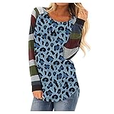 Zldhxyf Damen Basic Rundhals Langarmshirt Lange Ärmel Sweatshirt Pullover Leopard Drucken Bluse Tunika Longshirt Herbst Winter Oberteile Tshirt Teenager Mädchen Fitness Sp