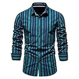 Hemd Herren Slim Fit Kent Kragen Gestreift/Jeanshemd Herren Vintage Trend Langarm Shirt Herren Business Work Lassig Hemd Herren Frühling Herbst All-Match Basic Hemd Herren A-Green M