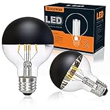 Kooywan LED G95 E27 Filament Lampe 6 Watt Kopfspiegel Black 2700K Warmweiß Frosted Black Crown Shadowless Glühbirne 2 Stk