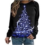 Teenager Mädchen Weihnachtspullover Damen Casual Langarmshirt Winter Weihnachten Pullover Sweatshirt mit Weihnachtsbaum Lichterketten Motiv Christmas Aufdruck Xmas Theme Lange Ärmelen T-Shirt Top