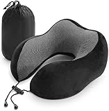 Reise-Nackenkissen Nackenhörnchen aus Memory-Schaum-Stoff optimal stützend U-Form Ideal für Reise Büro und Haus Nackenkissen mit Tragetasche on Gepäck-in-Tasche Schwarz（280 x 280