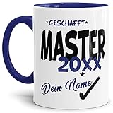 Tassendruck Master-Tasse Geschafft Master 20XX - Selbst gestalten mit Jahr und Name zum bestandenen Master/Abschluss/Lernen/Prüfung/personalisierte Geschenk-Idee/Innen & Henkel Dunkelb