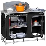 BERGER Campingküche mit Spüle, schwarz/grau, Alu-Gestell, Maße B 116 x H 83 x T 52 cm, Aufbau-Schrank