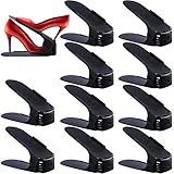 SaiXuan 10 Stück Einstellbare Schuhregale,Schuhstapler/Schuhhalter Set,3 höhenverstellbar,Platzsparend,rutschfest,schw