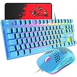 Gaming-Tastatur und -Maus, 88-Tasten-USB-Tastatur mit Hintergrundbeleuchtung in Regenbogenfarbe + programmierbare ultraleichte Gaming-Maus mit 6400 dpi für Computer PC PS4 PS5 Laptop Mac ( blau)