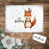 ilka parey wandtattoo-welt A6 Geburtstagskarte Postkarte Geburtstag Print Fuchs Indianerfuchs mit Spruch Happy Birthday Punkte pk237 - ausgewählte Menge: *1 Stück*