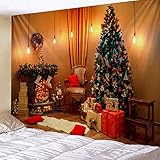LT&NT Weihnachten Tapisserie Wandbehang,Weihnachtsbaum Tapisserie,Vintage Kamin Wand Hängender Wandteppich,Frohe Weihnachten Wanddekoration Für Dorm Party-E 200x150