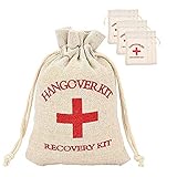 Baumwoll-Musselin-Geschenktüten für Hochzeiten, Partys, rotes Kreuz, Junggesellinnenabschied, Katerner-Set, Taschen, Überlebensausrüstung, Beutel, Kordelzug, 5 Stück, hohe Q