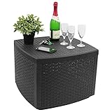 Multistore 2002 Beistelltisch Naxos, Rattan-Optik, Kunststoff, Anthrazit, 53x53cm, inkl. Stauraum - Gartentisch T